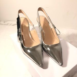 Christian Dior Metallic Calfskin Sweet D Slingback Pumps size 36.5 in Silver